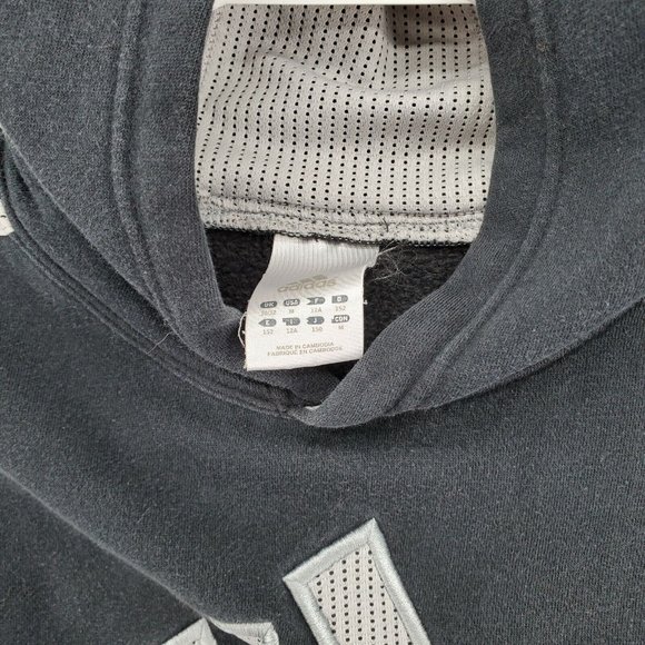 ADIDAS Top Kid's Long Sleeve Hooded Pullover High Neck Sweatshirt Black Med. - Picture 7 of 12